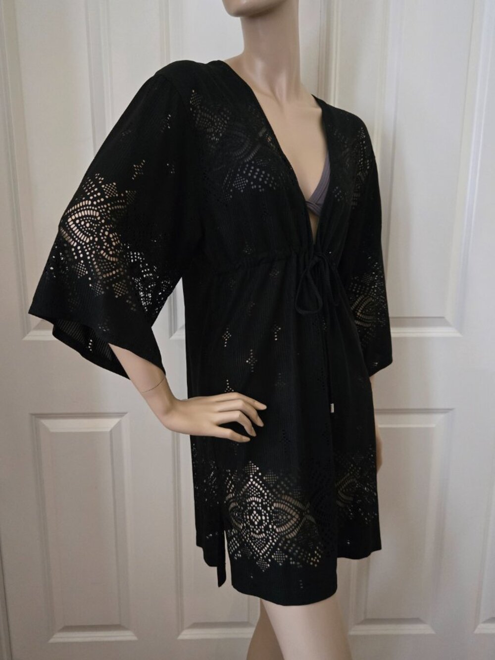 Dotti Cover Up Eyelet Lace Tunic Dress SZ M Black